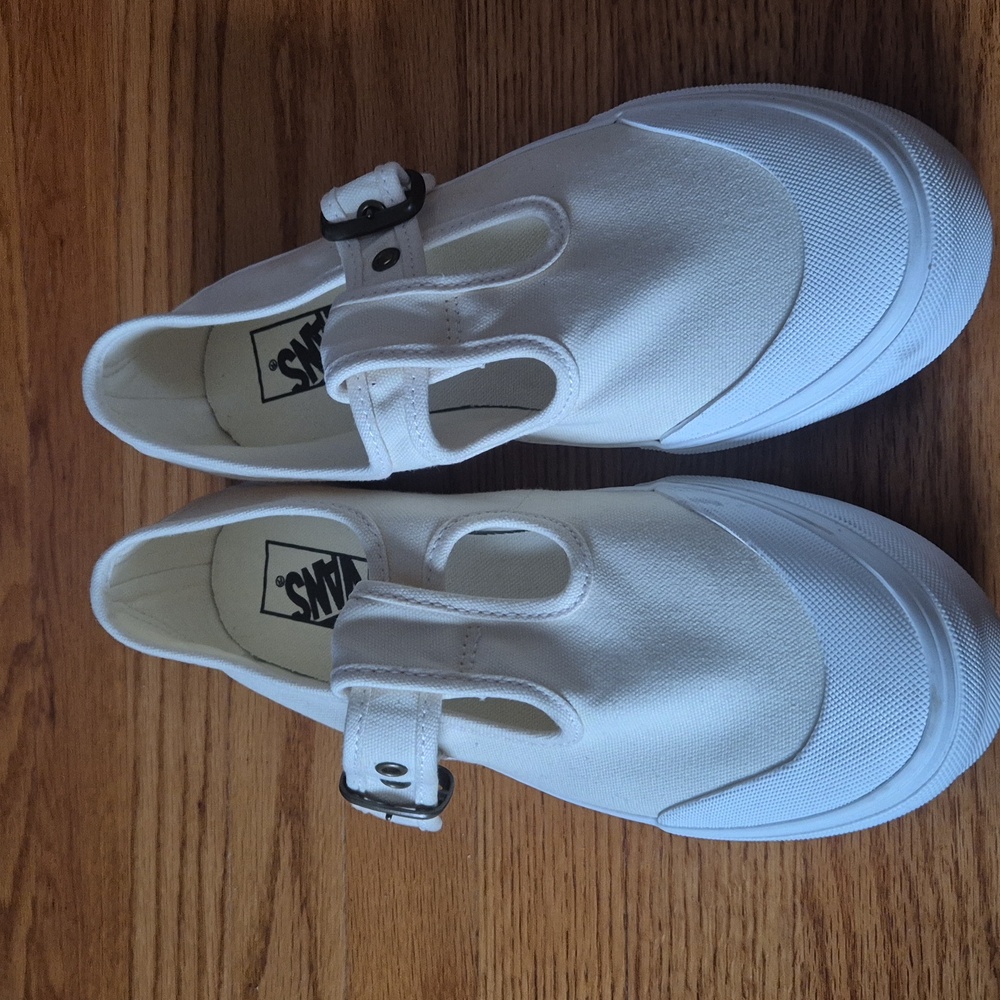Vans Women's Mary Jane Beige Linen Canvas Buckle Shoes Chunky Women’sSize9,5NWOB - Picture 3 of 9